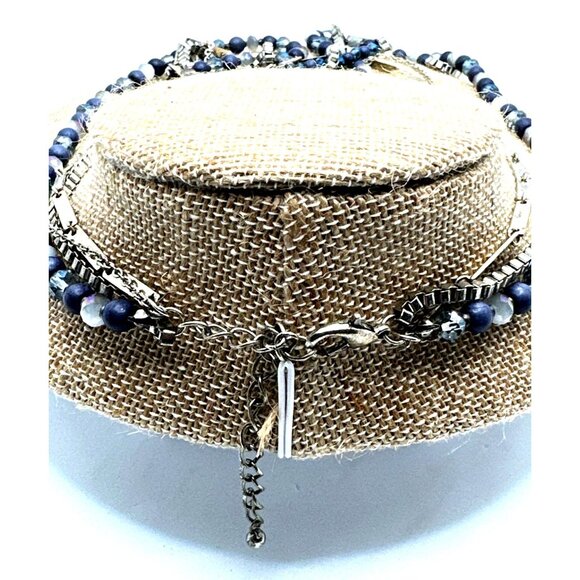 Mixed Blue Gray Multi Chain Beaded Necklace Officecore Colorful Versatile Looks - Picture 6 of 6